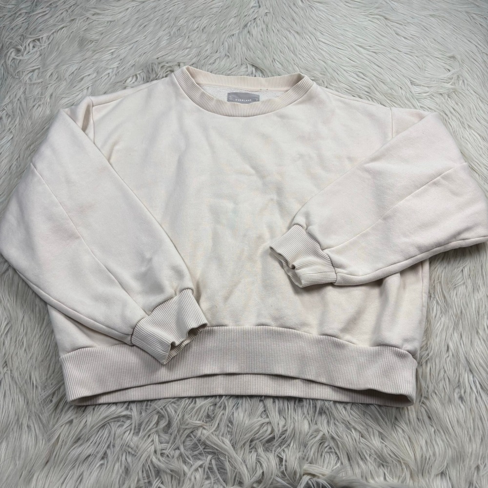 Everlane Women's M Cream Fleece Boxy Crew Sweatshirt Minimalist Sporty Lounge